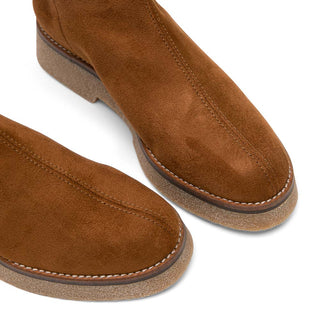 褐色麂皮中跟厚底靴