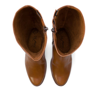 棕色真皮扣帶木紋跟長靴