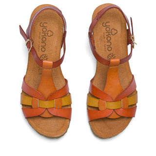 夕陽橘真皮編織帶楔型涼鞋